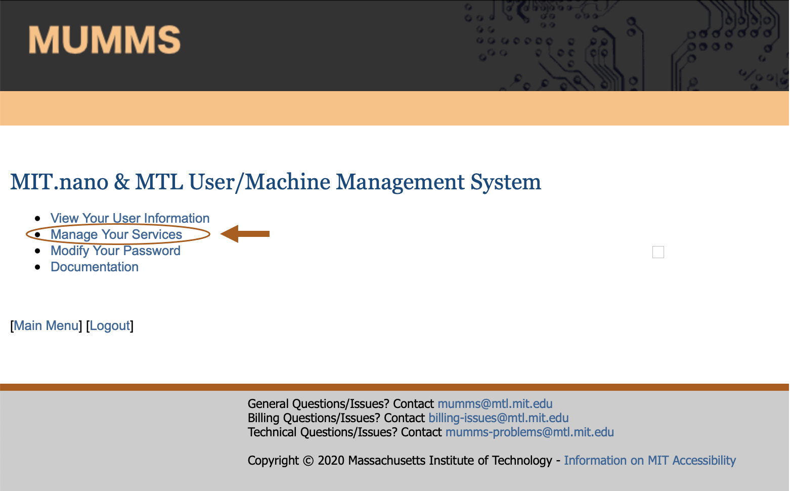 Manage Your Services in MUMMS